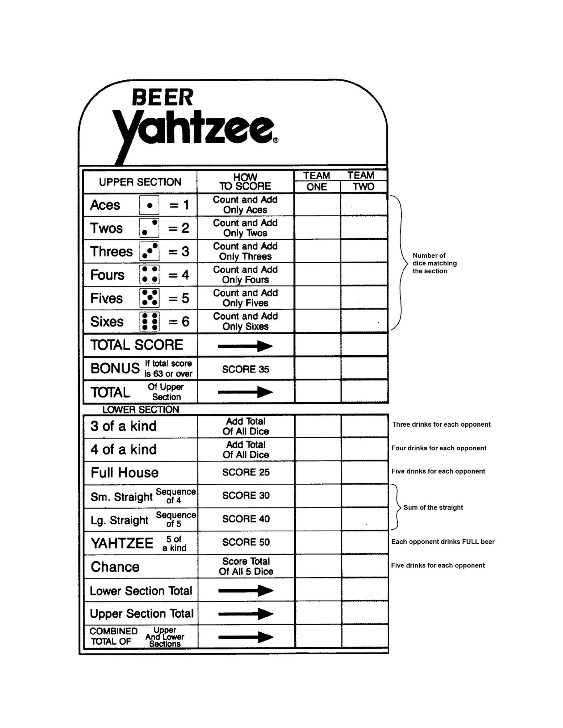 yahtzee score card printable yahtzee score card printable