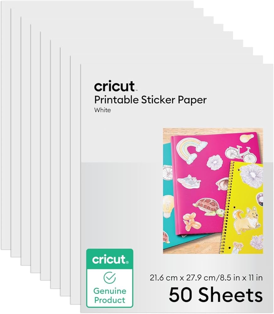 Amazon Cricut Printable Sticker Paper For Inkjet Printer 50 Count US Letter Size 8 5in X 11in White Make Custom Stickers Personalized Decor Labels More Office Products