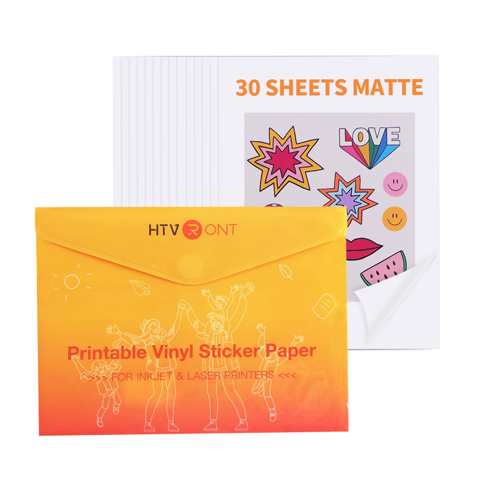 Amazon HTVRONT Printable Vinyl Sticker Paper 30 Sheets Waterproof Matte Sticker Paper For Inkjet Printer Laser Printer Dries Quickly Tear Resistant 8 5 x11 Office Products