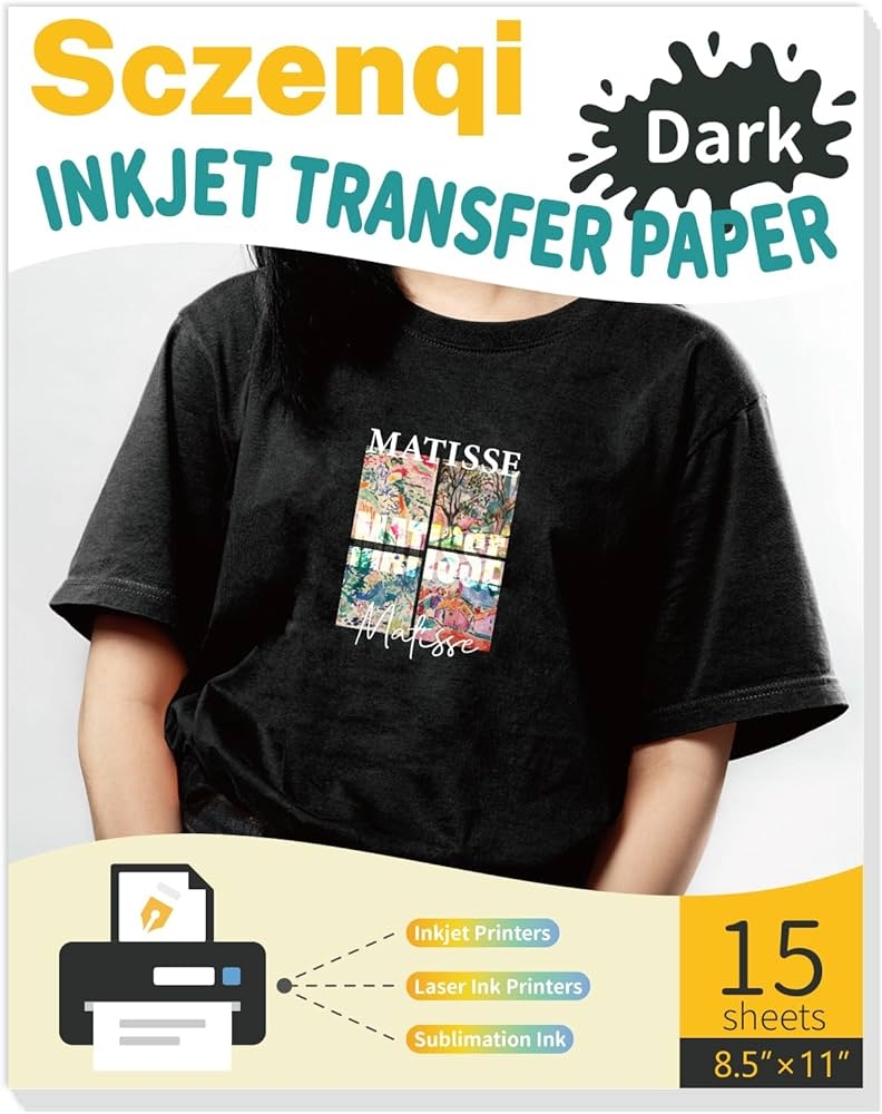 Amazon SCZENQI Heat Transfer Paper For T Shirts 15 Sheets 8 5 X 11 Printable Heat Transfer Vinyl Vivid Color Durable Iron On Transfer Paper For Dark Fabric 3 0 Arts Crafts