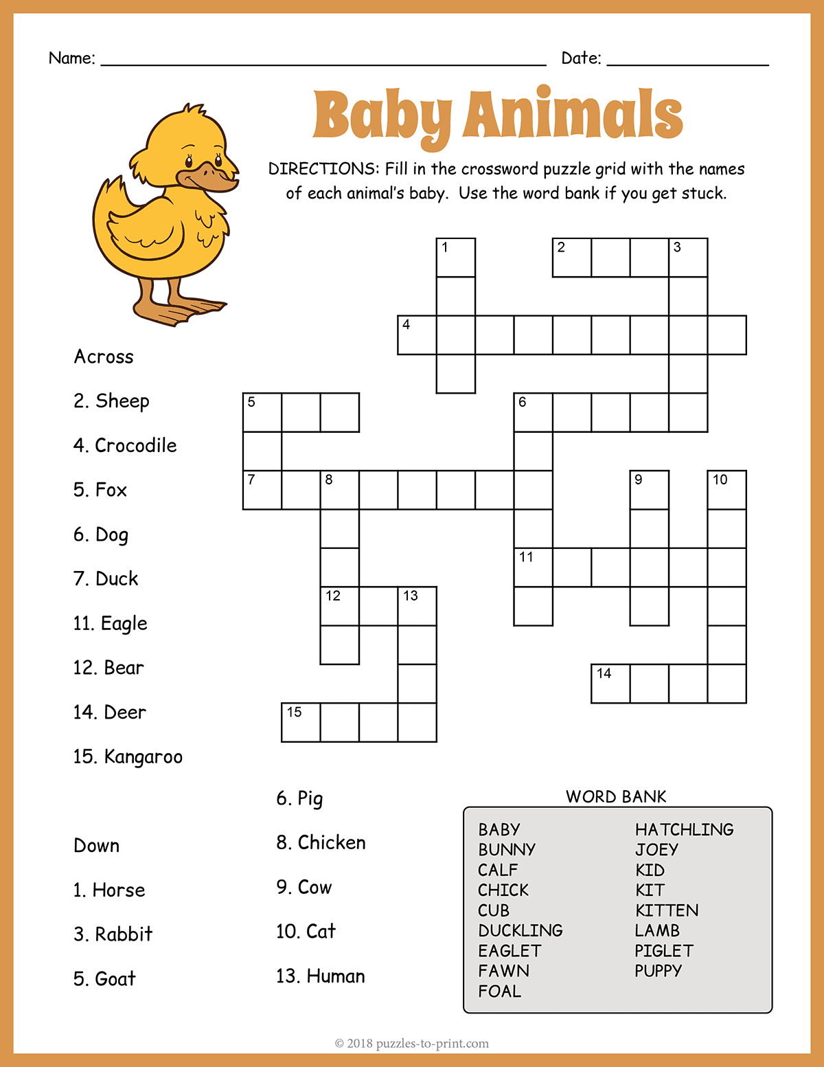 Baby Animals Crossword