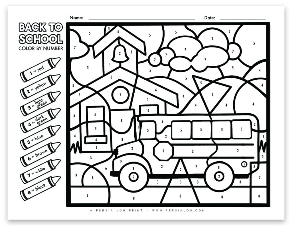 Back To School Color By Number Free Printable Persia Lou Back To School Color By Number Free Printable Persia Lou