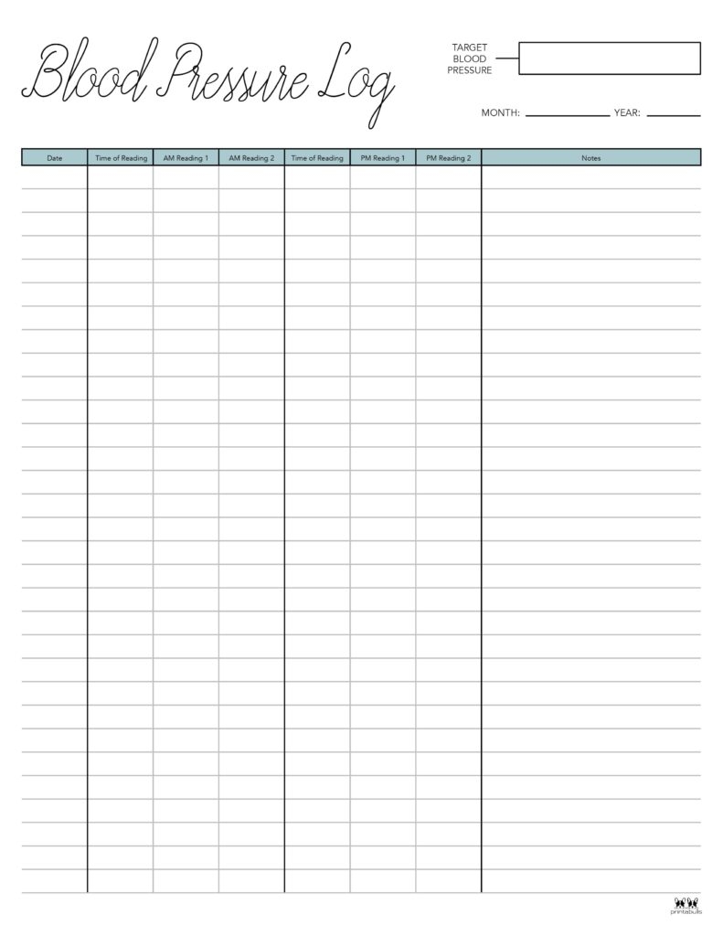Blood Pressure Logs 32 FREE Printables Printabulls Blood Pressure Logs 32 FREE Printables Printabulls
