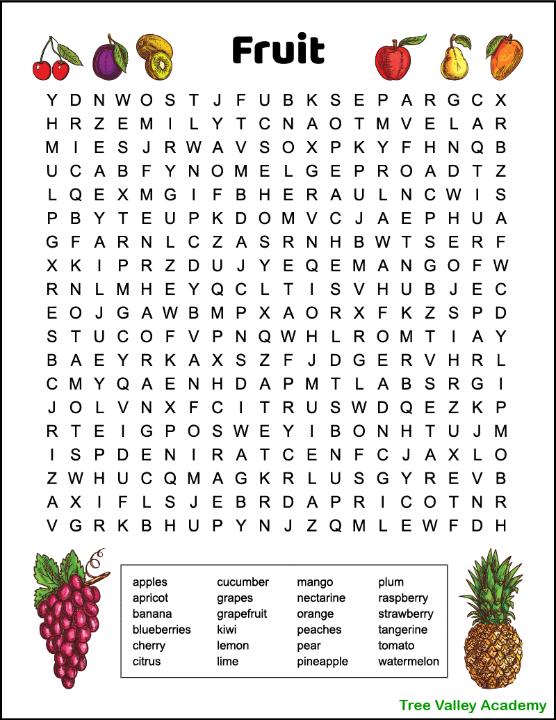 Difficult Fruit Word Search For Kids Tree Valley Academy Difficult Fruit Word Search For Kids Tree Valley Academy