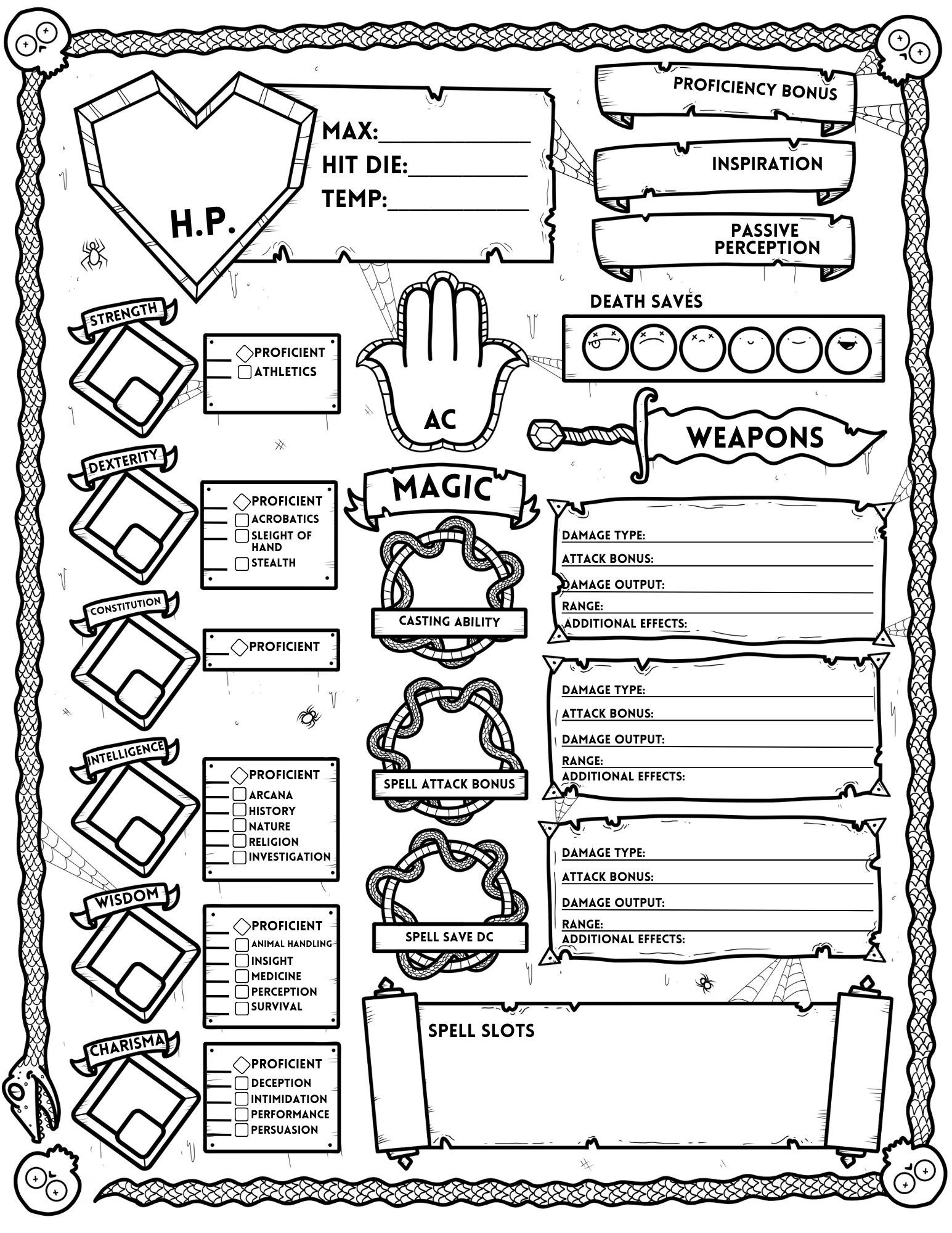Dungeons And Dragons Downloadable Character Sheet spooky Necromancers Edition Etsy