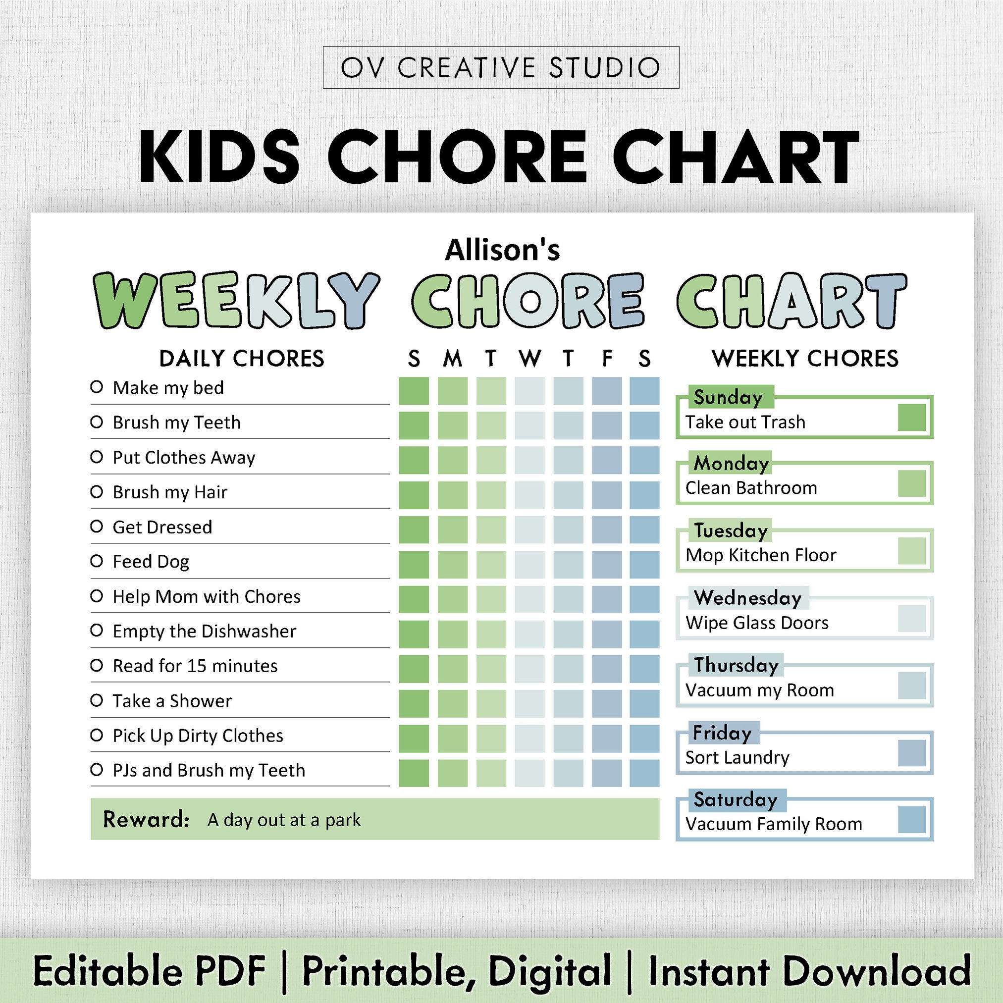 Editable Chore Chart For Kids Printable Kids Daily Weekly Responsibility Chart Kids Chore List Kids Daily Routine Checklist PDF Etsy Israel
