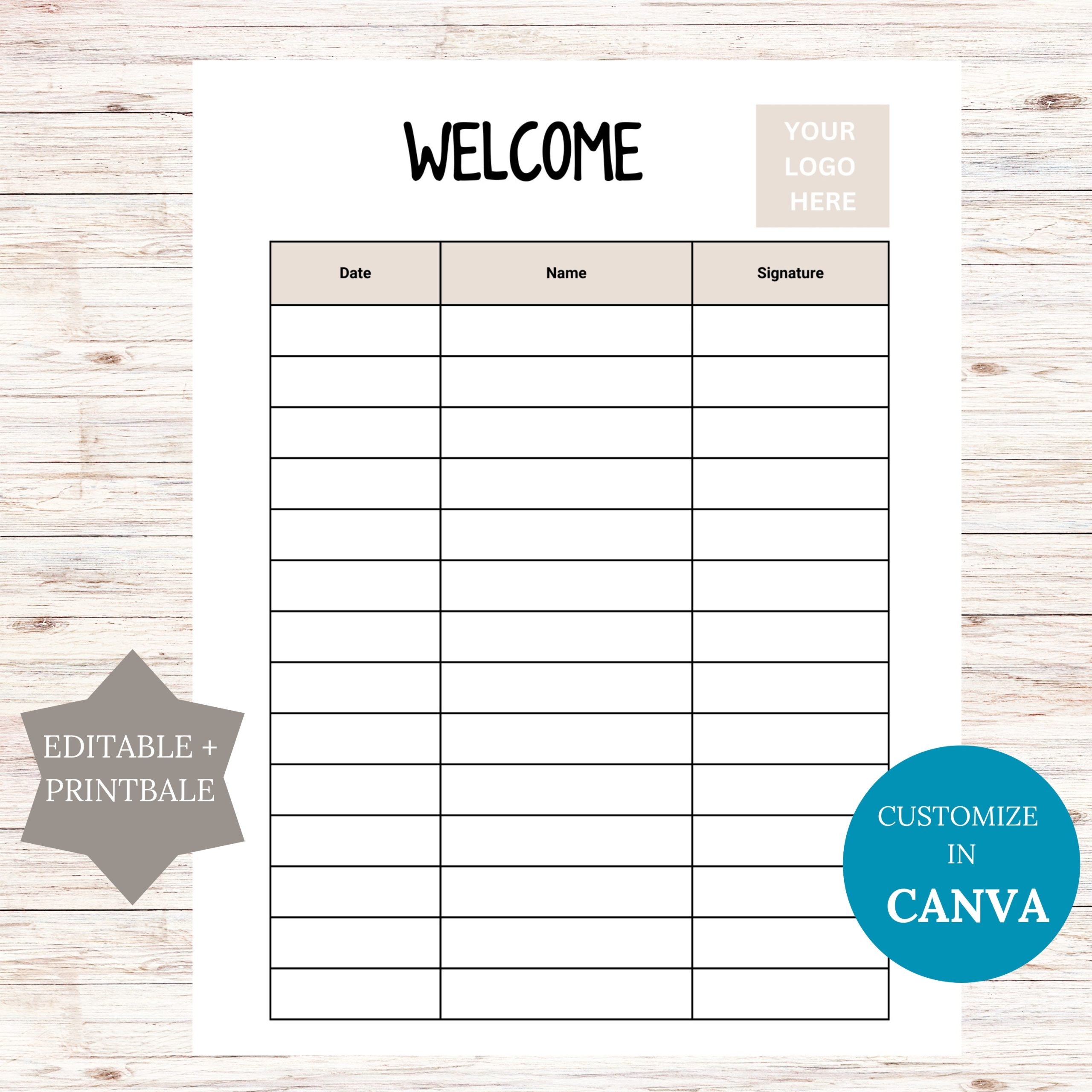Editable Welcome Sign In Sheet Printable Editable Welcome Sign In Sheet Printable