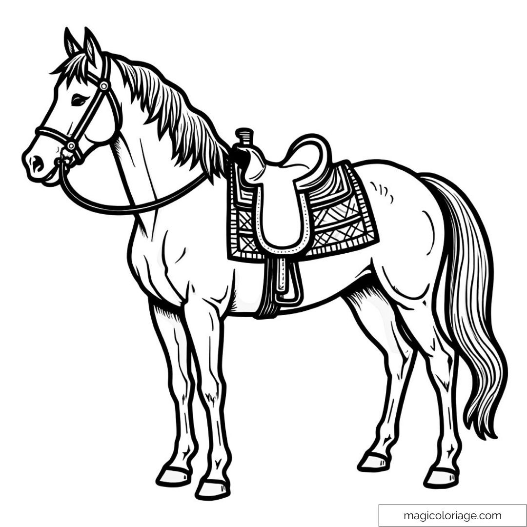 Elegant Horse Coloring Page With Detailed Saddle For Kids