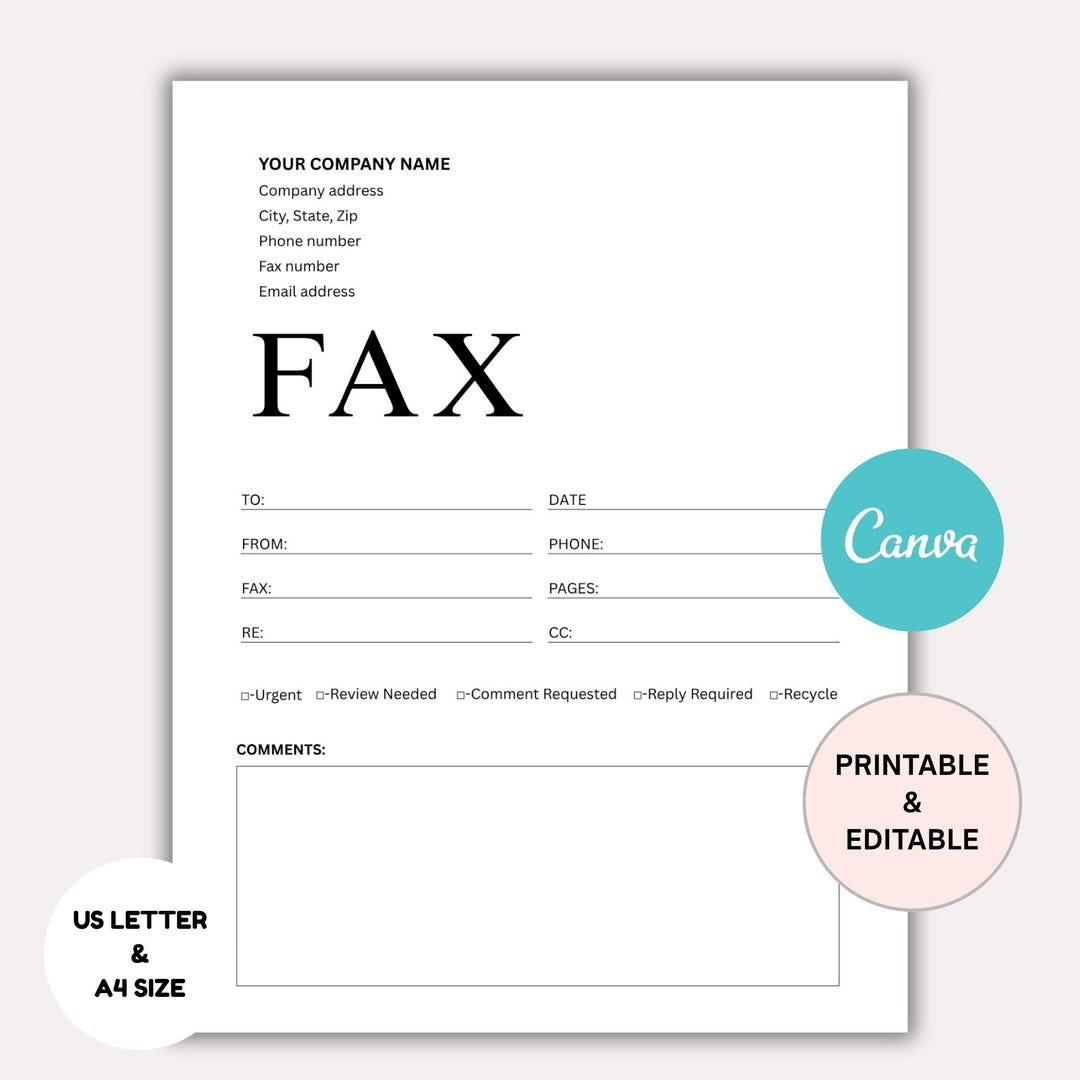 Fax Cover Sheet Editable Fax Sheet Personal Fax Cover Administrative Forms Editable Canva Templates Fax Cover Template Human Resources Etsy Israel