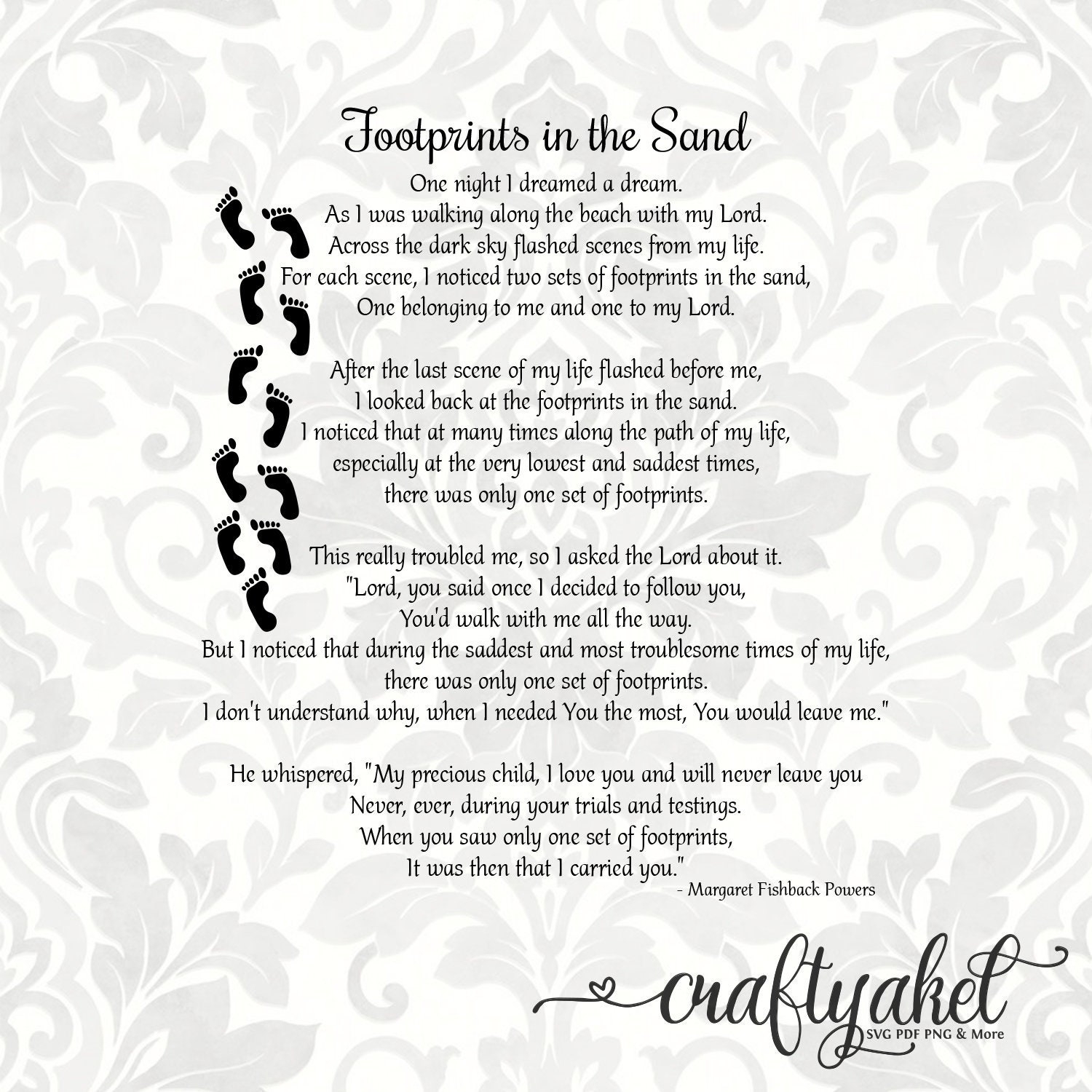 Footprints In The Sand Poem SVG PDF PNG Digital File Vector Graphic Etsy