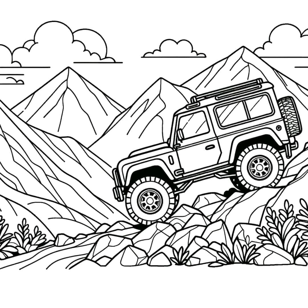 Free Drawing To Print Car And Mountains Coloring