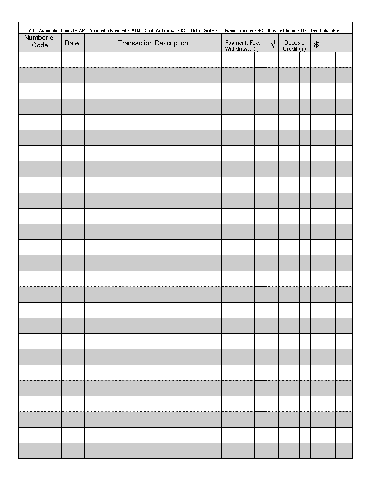 free printable check register