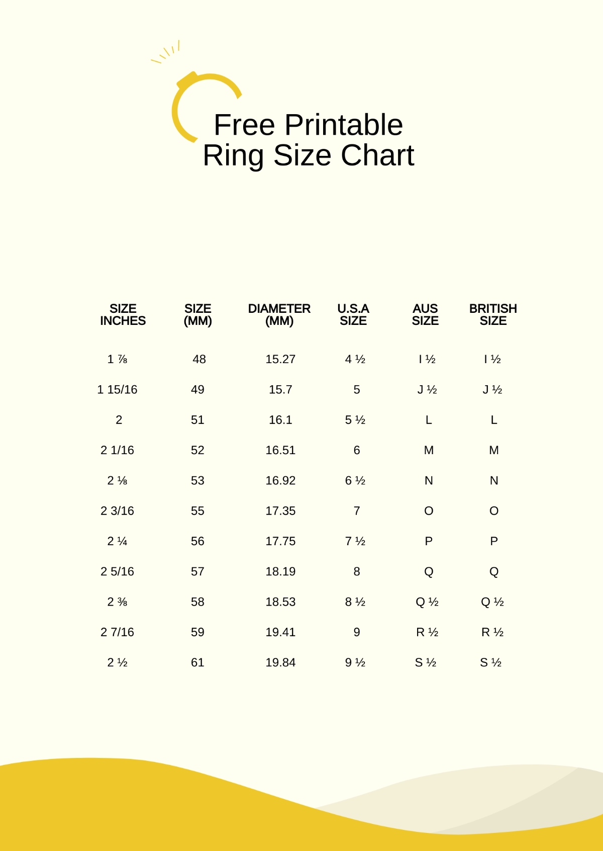 ring size chart printable