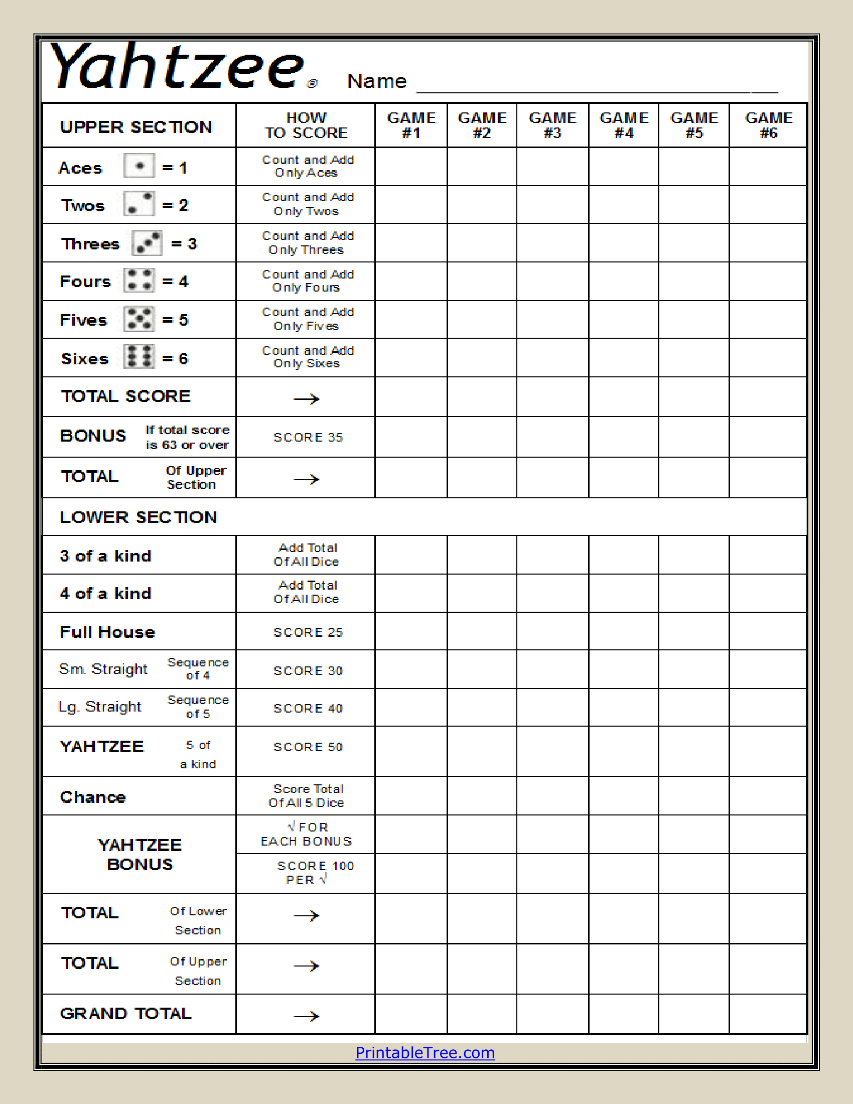 Free Printable Yahtzee Score Card Sheets PDF Templates Free Printable Yahtzee Score Card Sheets PDF Templates