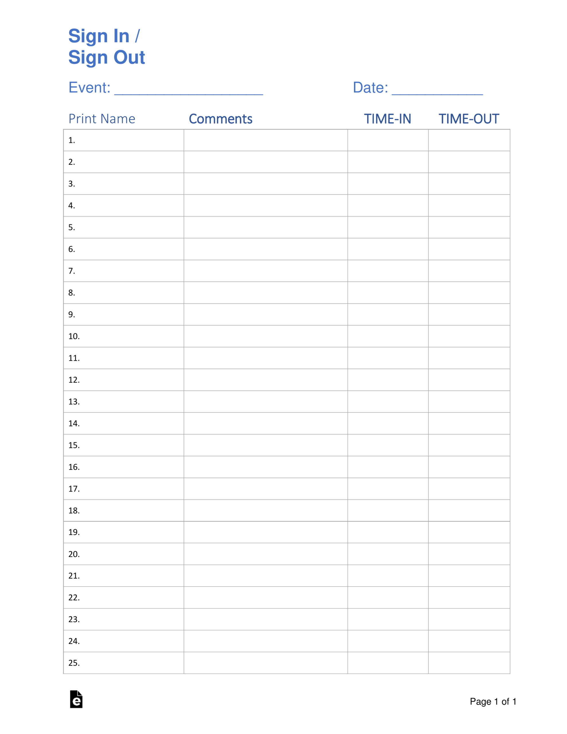 Free Sign In Sign Up Sheet Templates PDF Word EForms