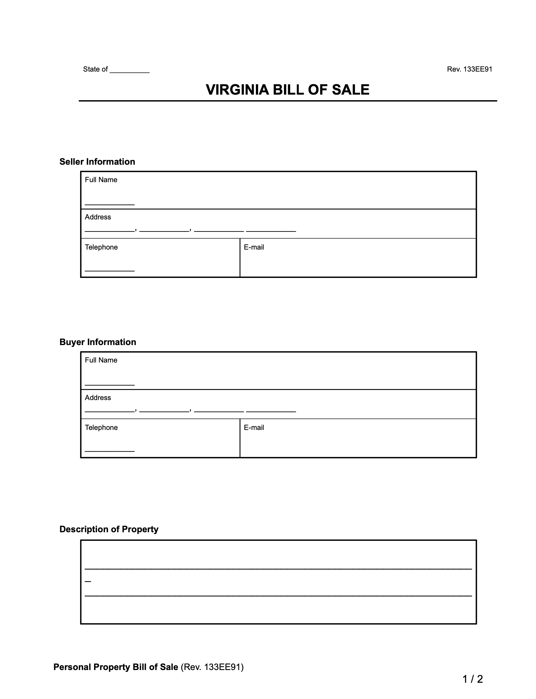 Free Virginia Bill Of Sale Forms PDF Word