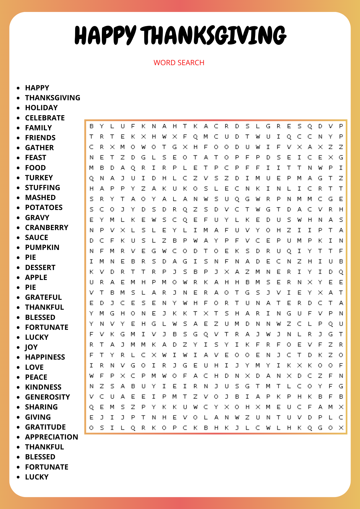 free printable thanksgiving word search puzzles