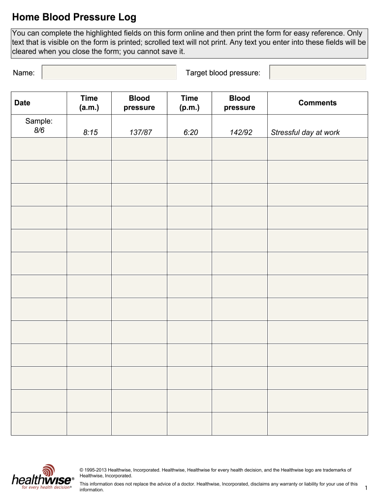 printable blood pressure log printable blood pressure log