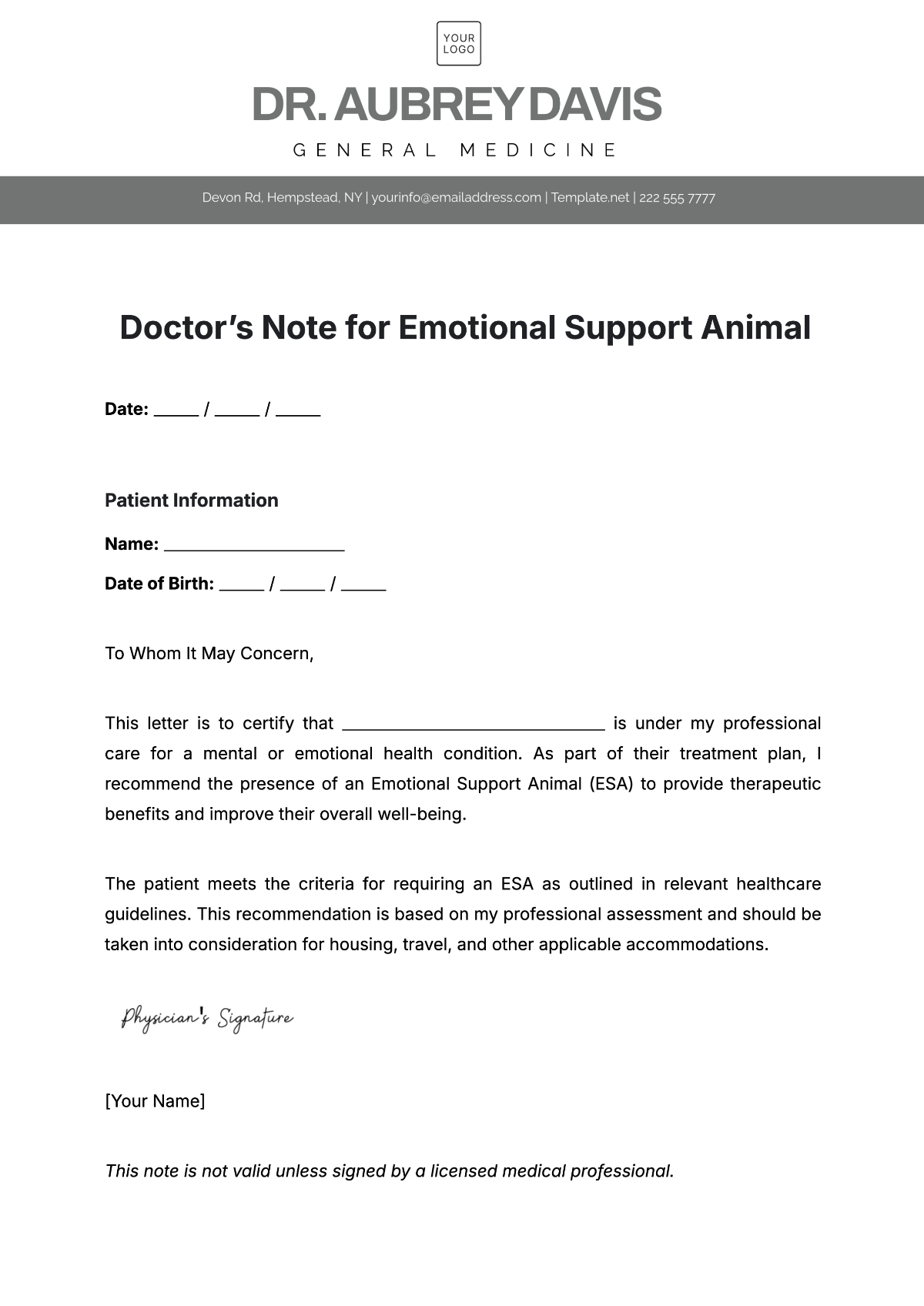 Letter Template Delta Emotional Support Animal Paperwork Emotional Support Animal Letter Template ESA Letter Template ESA