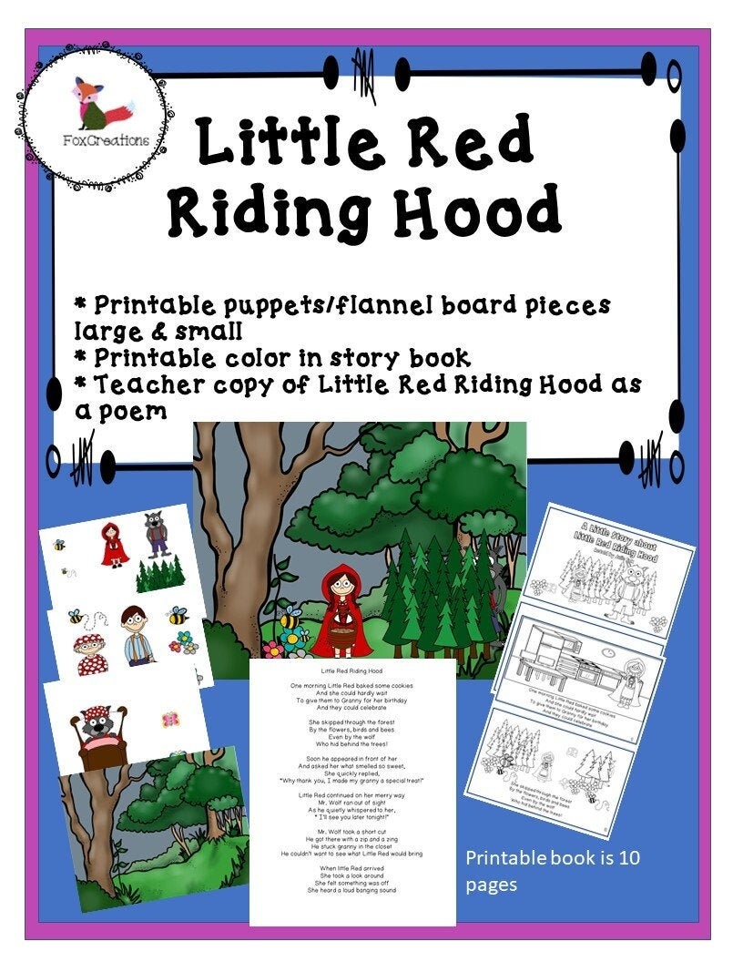 Little Red Riding Hood Printable Flannel magnet Board Pieces Printable Color In Book Story Teachers Resource Daycare Etsy