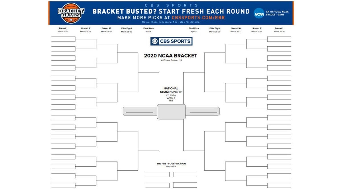 NCAA Tournament Printable Bracket 2020 Print Your March Madness Bracket For The NCAA Championship CBS Sports