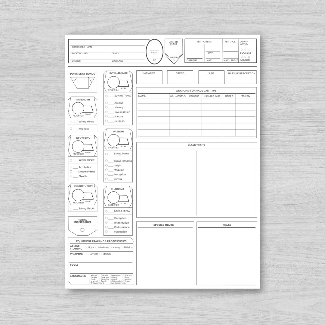 New DnD Character Sheet Revised Non Fillable Print Only House Of Lolth New DnD Character Sheet Revised Non Fillable Print Only House Of Lolth