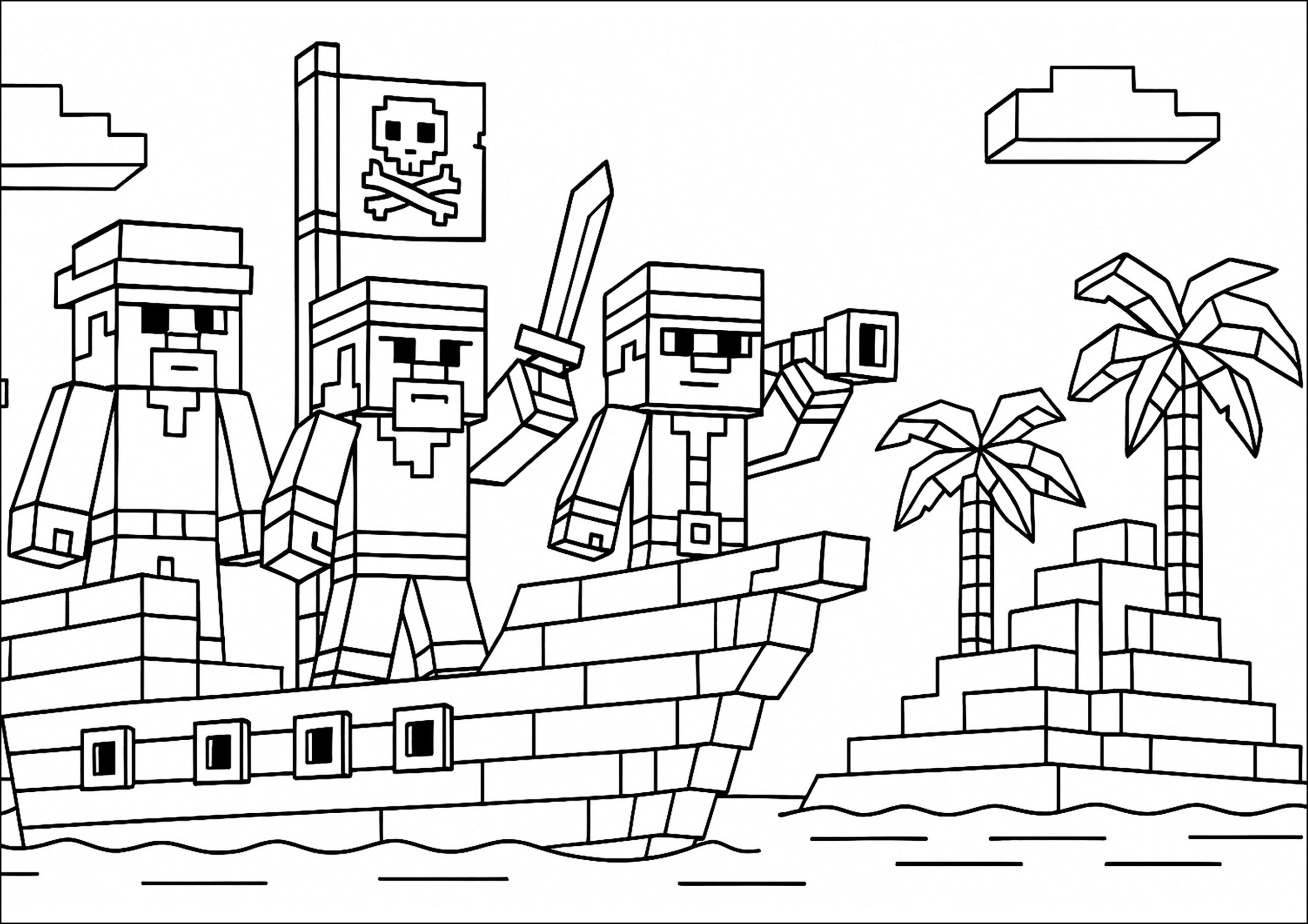 Pirate Ship Minecraft Coloring Pages