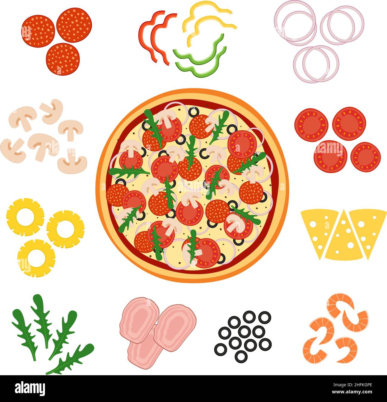Pizza And Ingredients For Pizza Vector Illustration Stock Vector Image Art Alamy