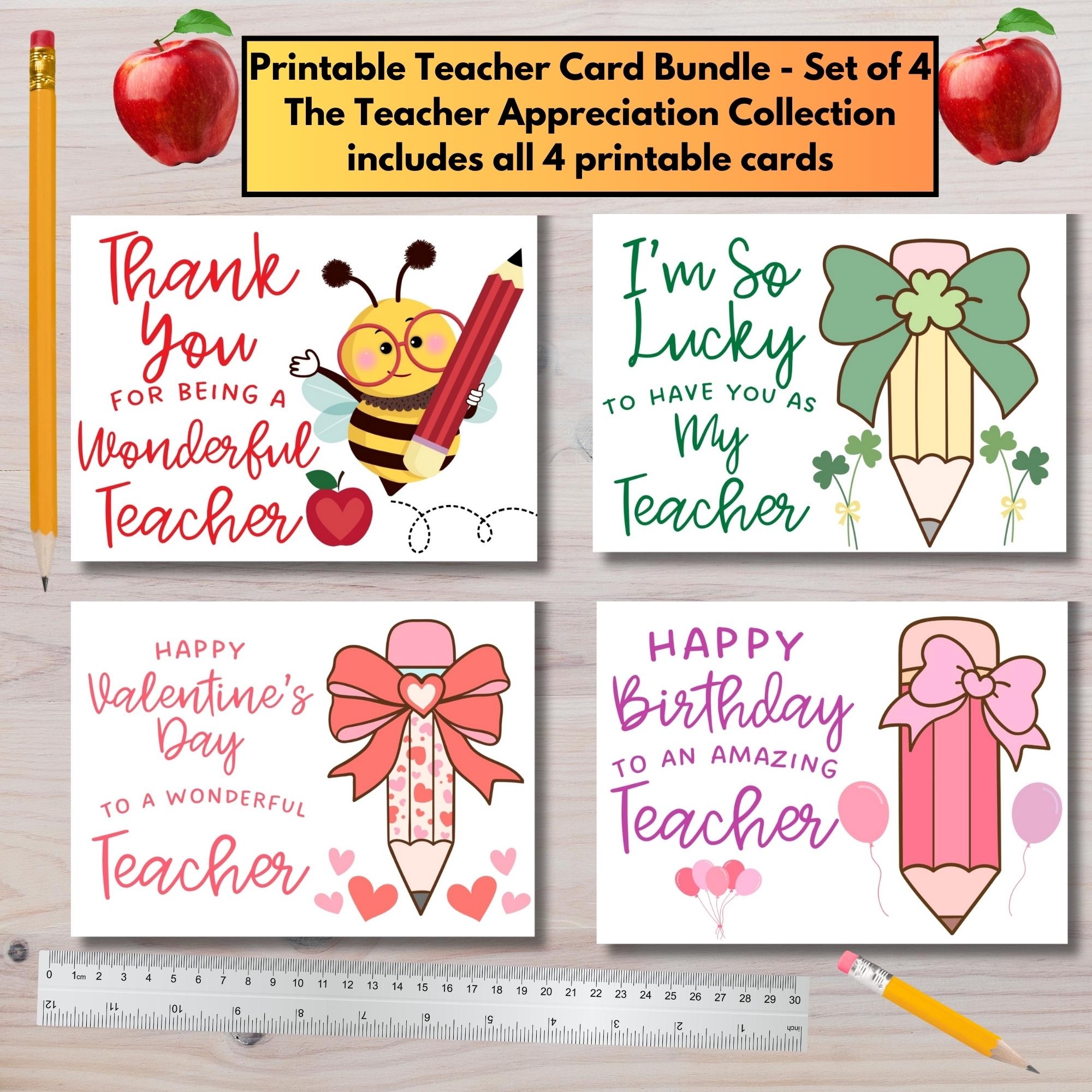 Printable Cards For Teacher Card Bundle Teacher Appreciation Cards Assorted Cards For Teacher Teacher Card Set Etsy