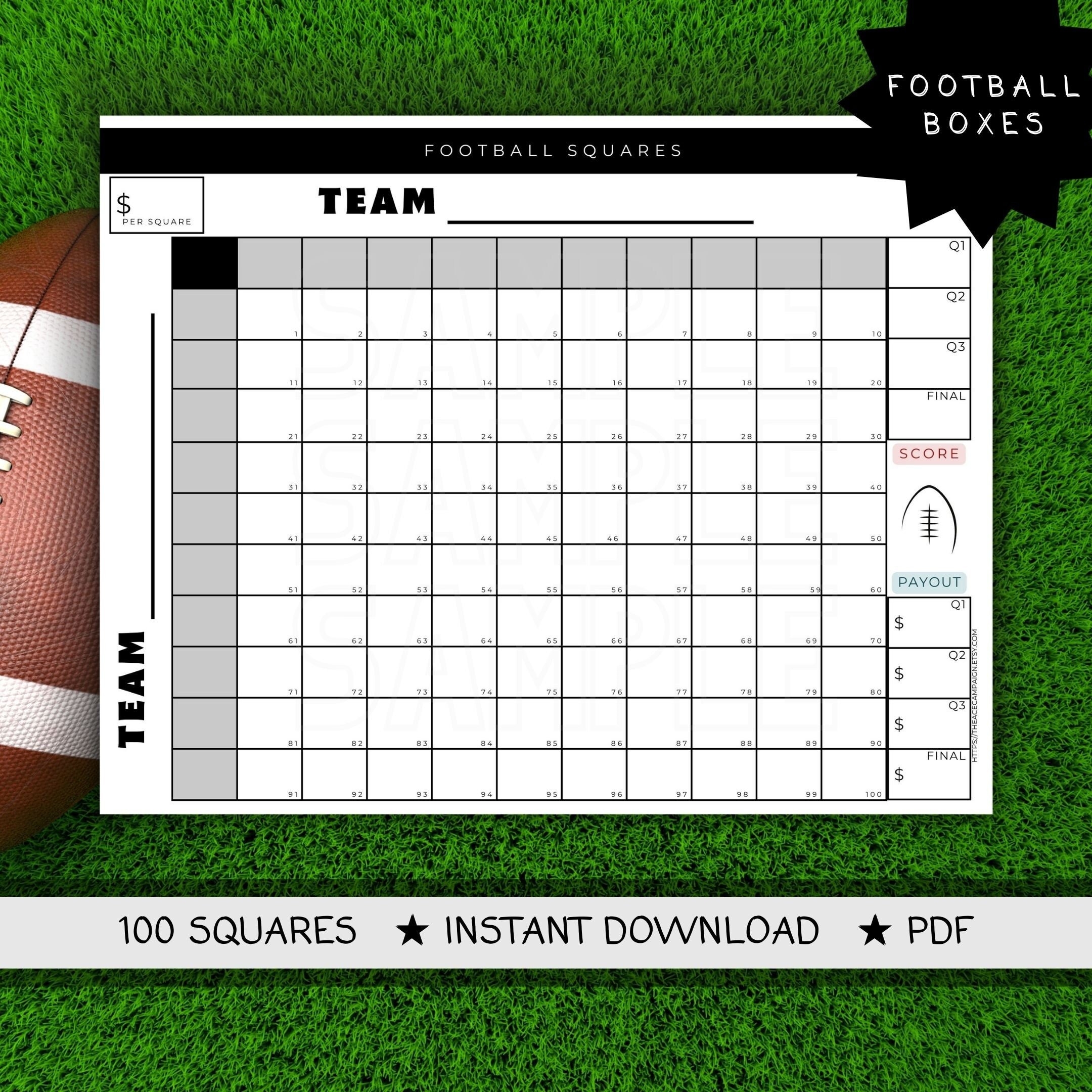 Printable Football Squares 100 Grid Template PDF Etsy