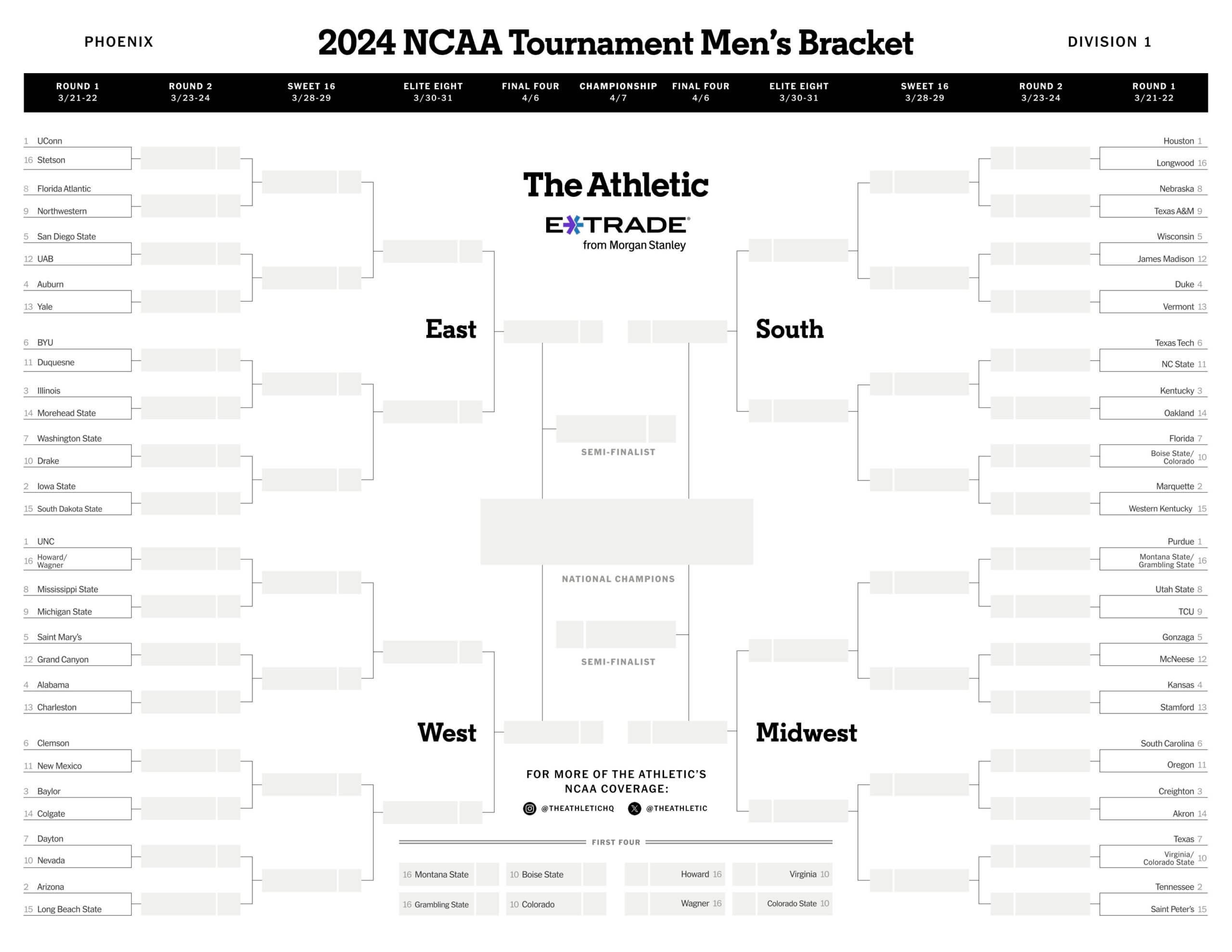 Printable March Madness Bracket The Athletic