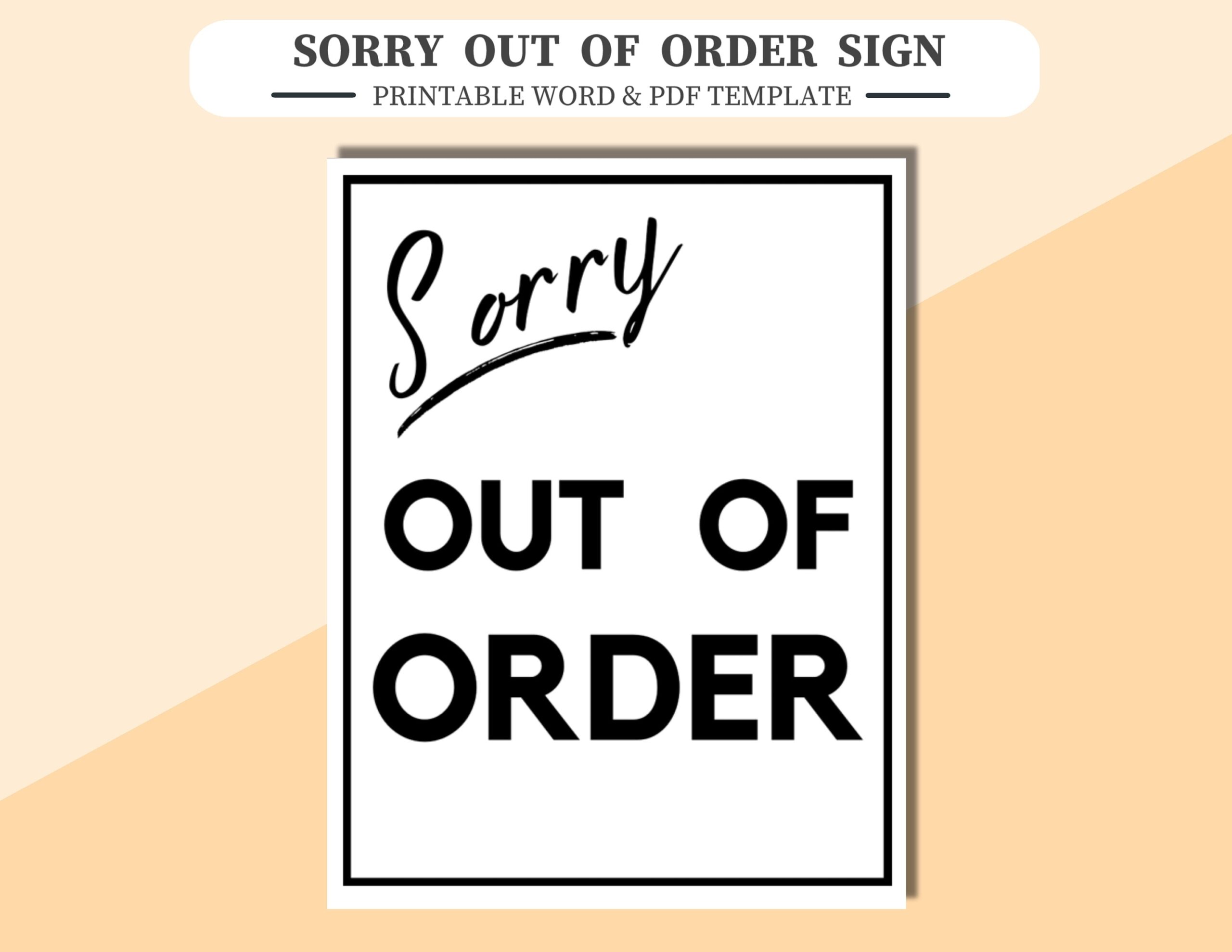 Printable Out Of Order Sign PDF Word PNG Etsy Printable Out Of Order Sign PDF Word PNG Etsy
