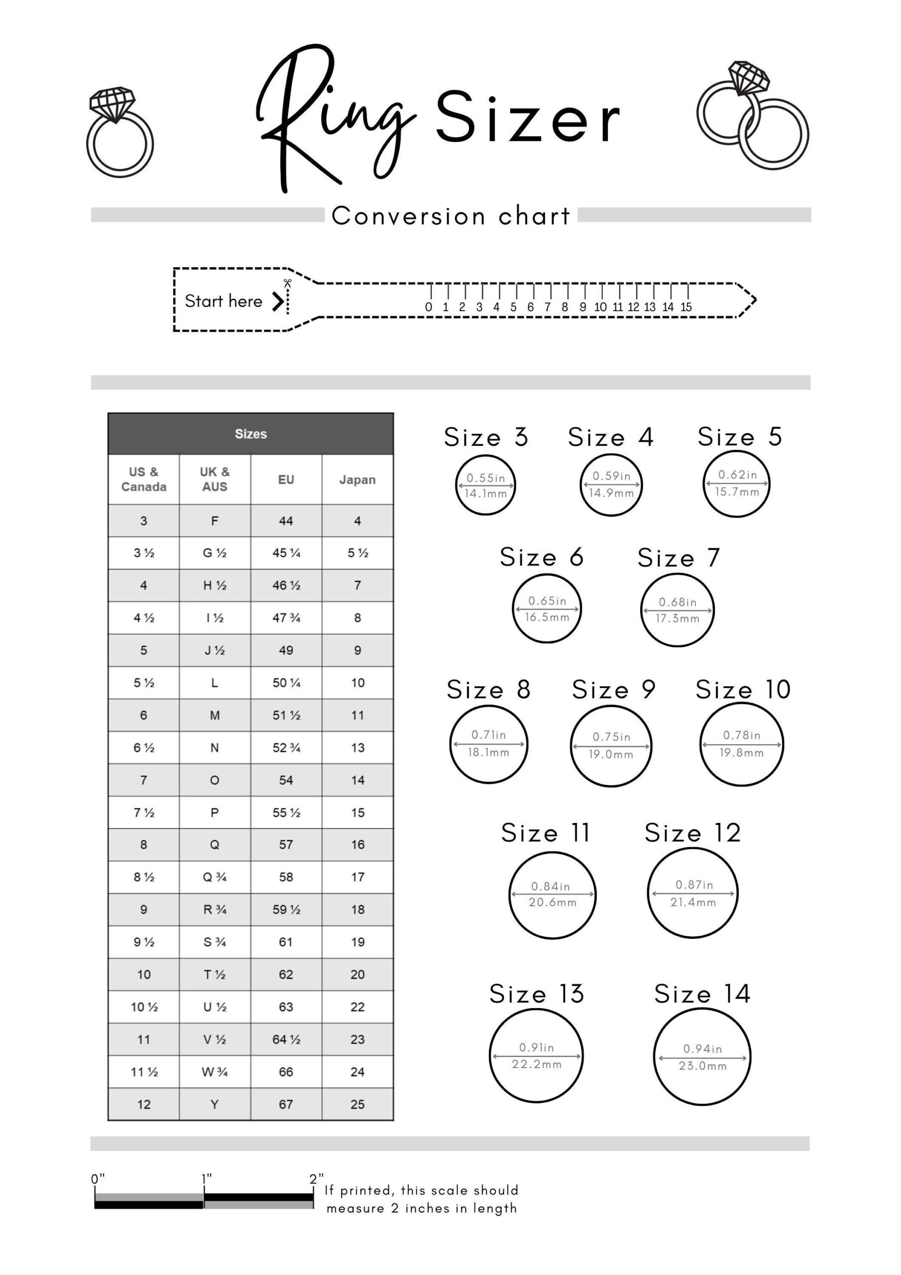 Printable Ring Sizer Accurate Ring Size Finder Measuring Tool International Ring Size Chart Measure Finger Instant Download Etsy Australia