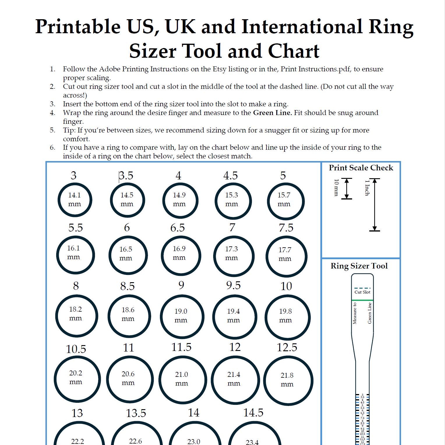 ring size chart printable ring sizer