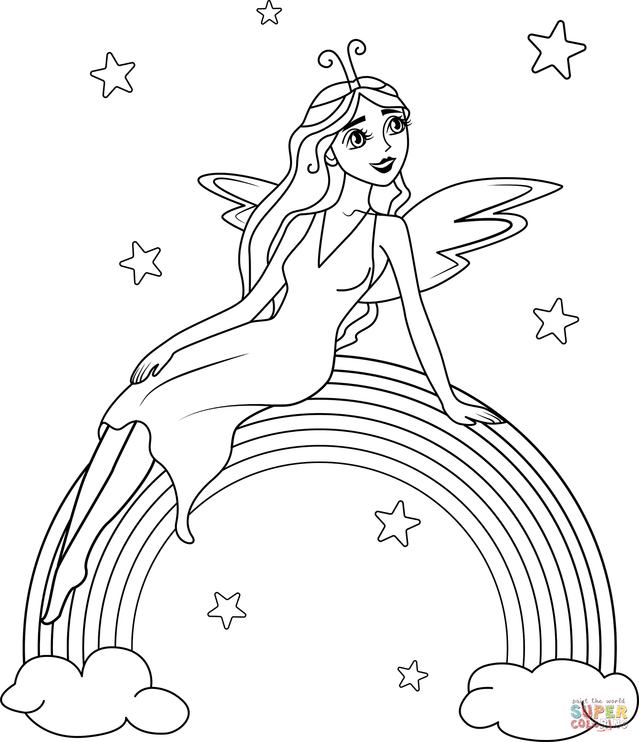 Rainbow Fairy Coloring Page Free Printable
