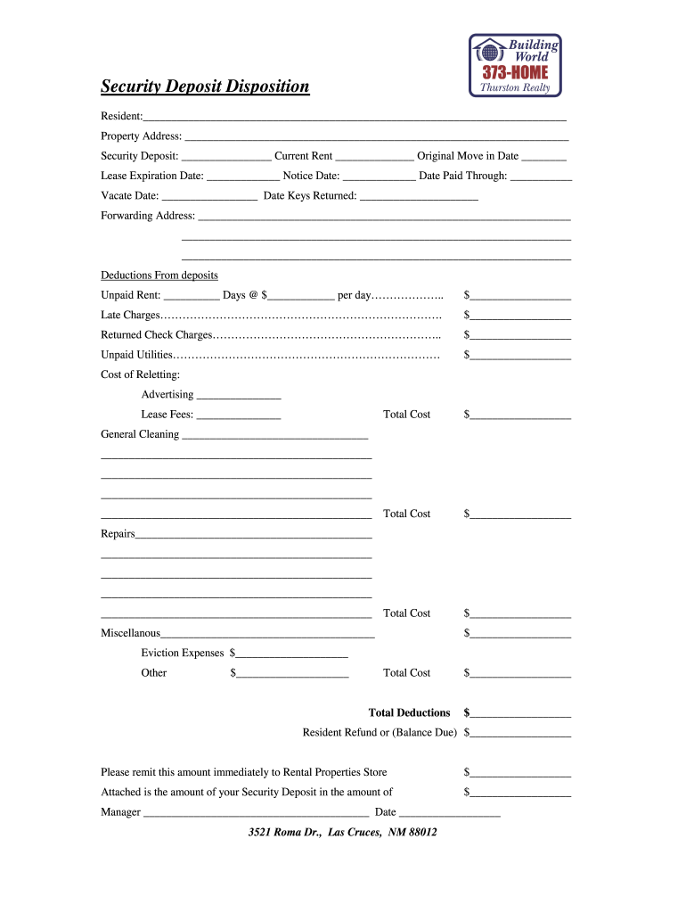 Security Deposit Disposition Fill Out Sign Online DocHub