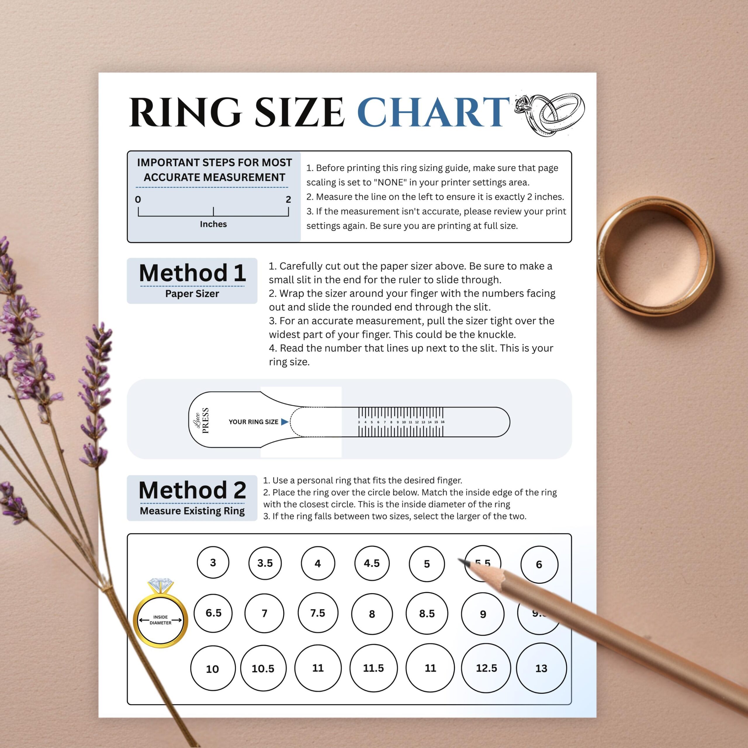Sizer Tool Free Ring Sizer By Mail Printable Ring Size Chart International Conversion Guide digital Download 