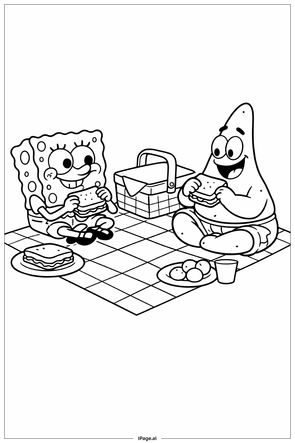 Spongebob And Patrick Picnic Coloring Page Free PDF PNG Printable Spongebob And Patrick Picnic Coloring Page Free PDF PNG Printable