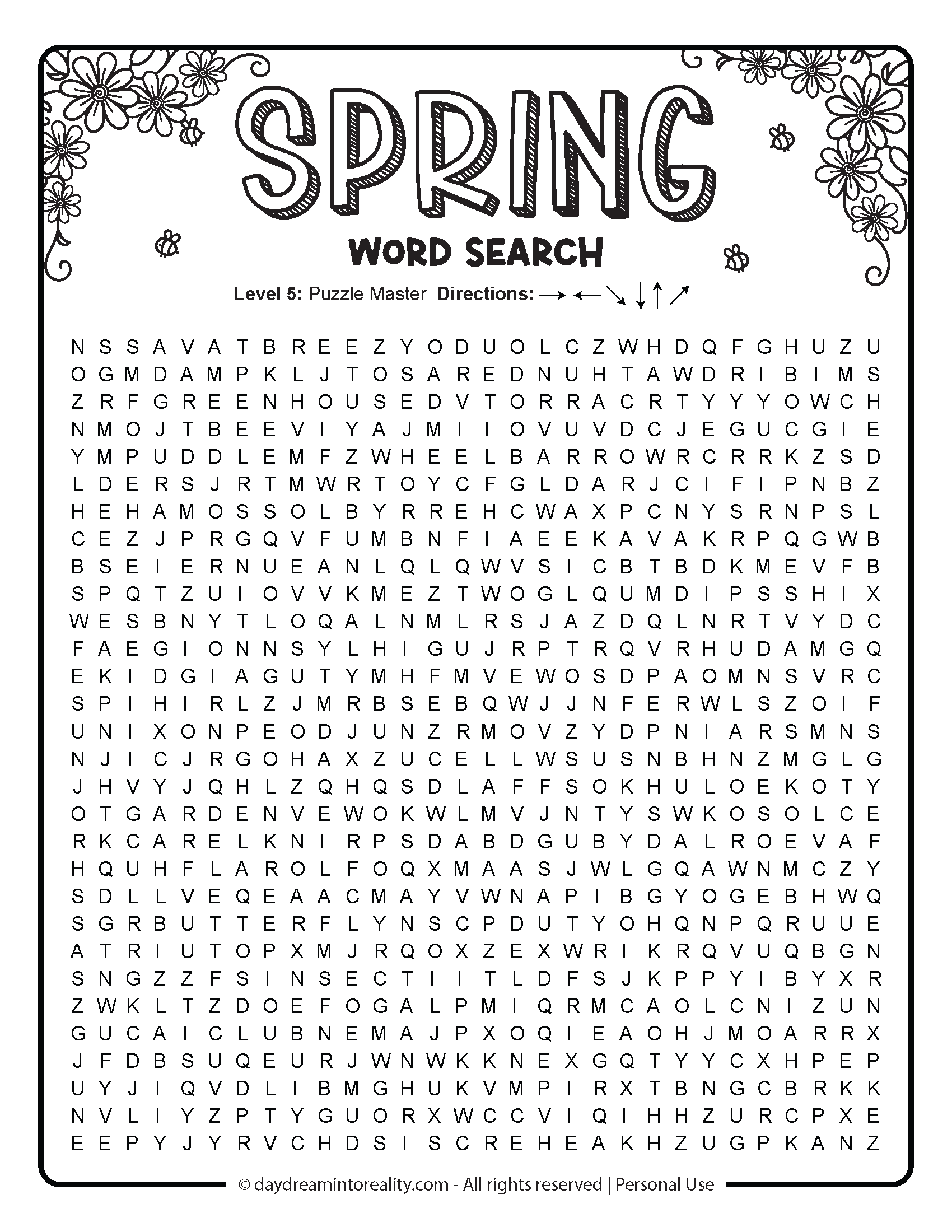 Spring Word Search Free PDF Printables 6 Levels Of Difficulty Daydream Into Reality