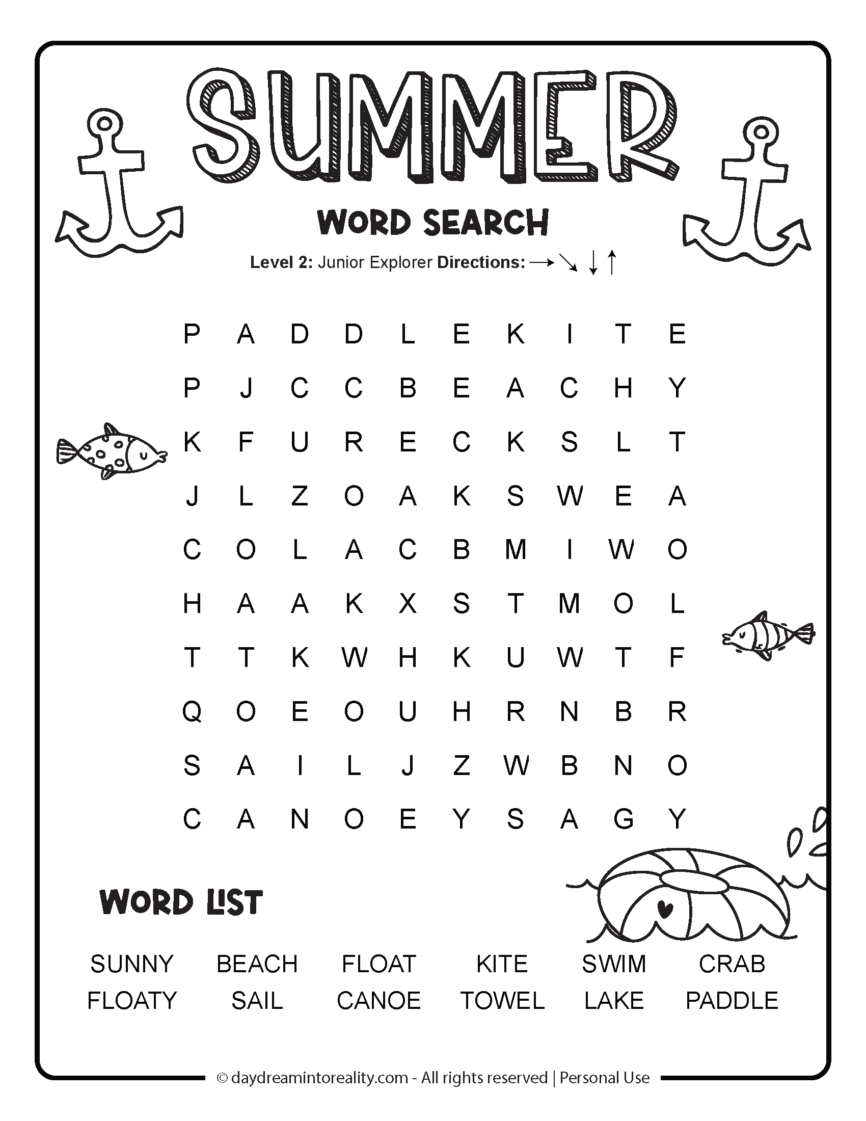 summer word search printable