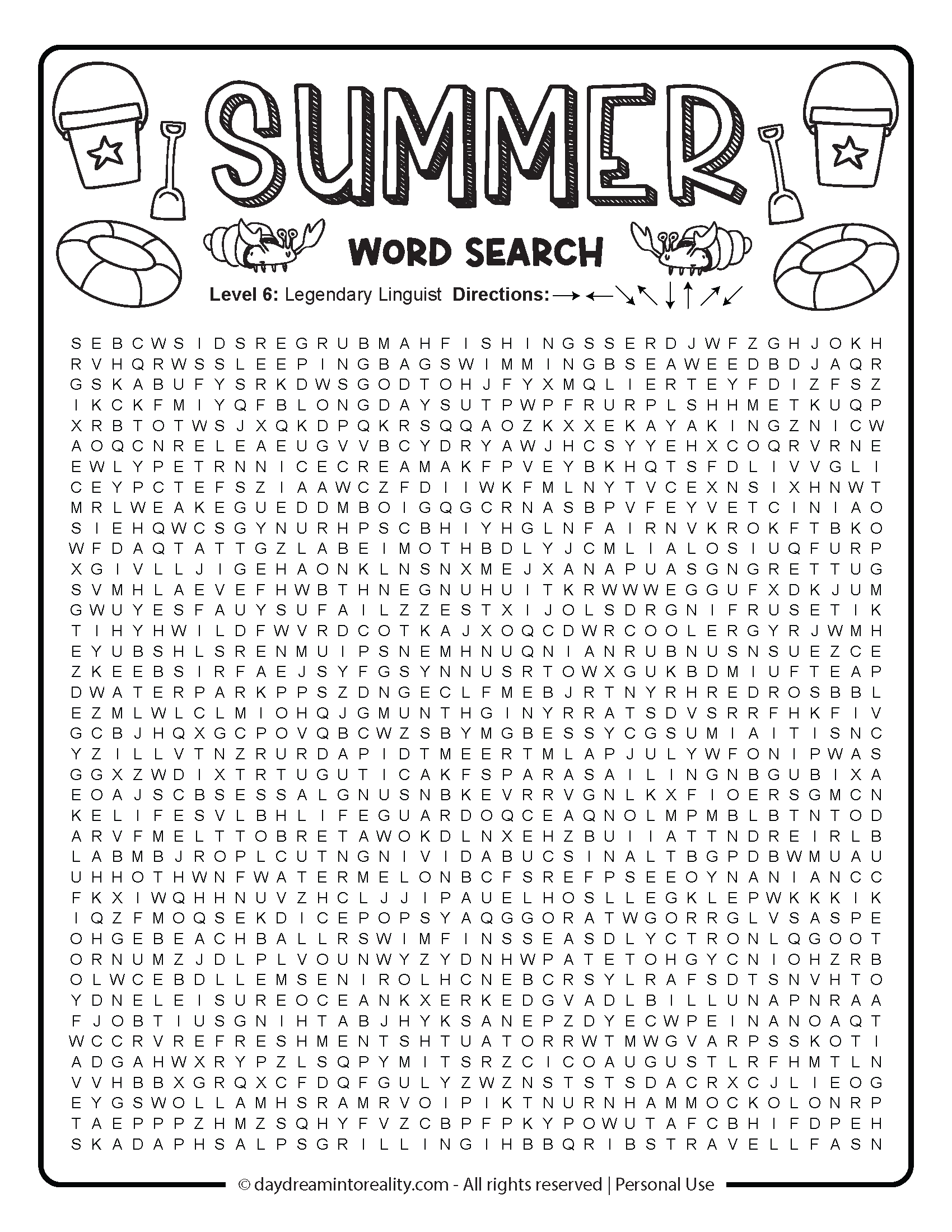Summer Word Search Free PDF Printables 6 Levels Of Difficulty Daydream Into Reality