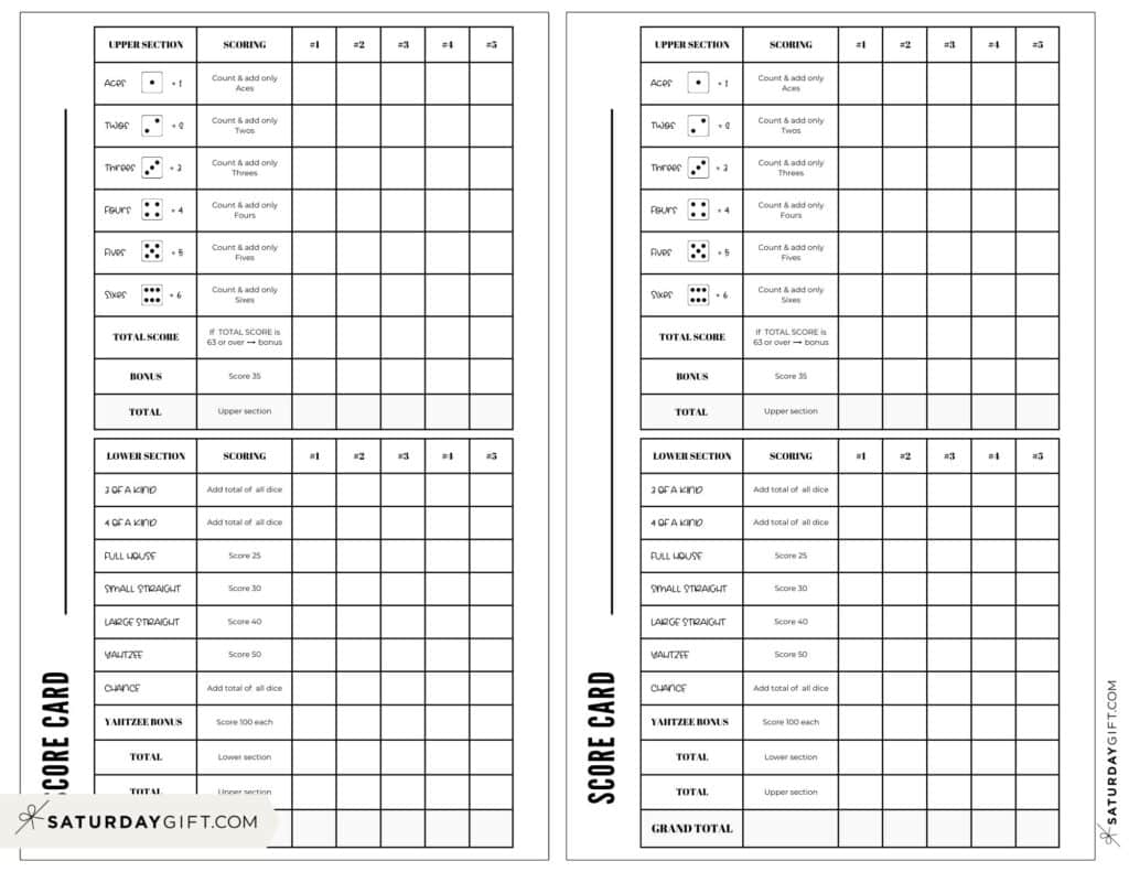 Yahtzee Score Card Printable Yahtzee Score Sheets SaturdayGift Yahtzee Score Card Printable Yahtzee Score Sheets SaturdayGift